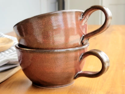 Large Cozy Soup Bowls with Handles in Rust Brown
