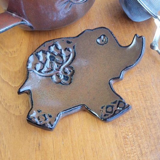 Elephant Shaped Mini Spoon Rest For Coffee Bar Countertop Rust Brown