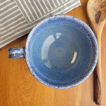 Deep Sides Chowder Bowls Soup Cereal Handles Blue White Speckle