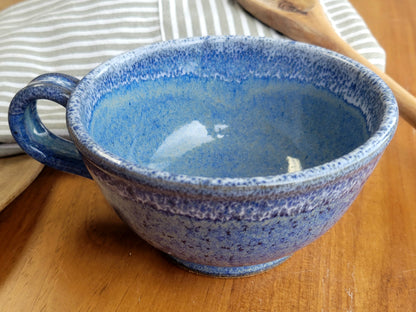 Deep Sides Chowder Bowls Soup Cereal Handles Blue White Speckle