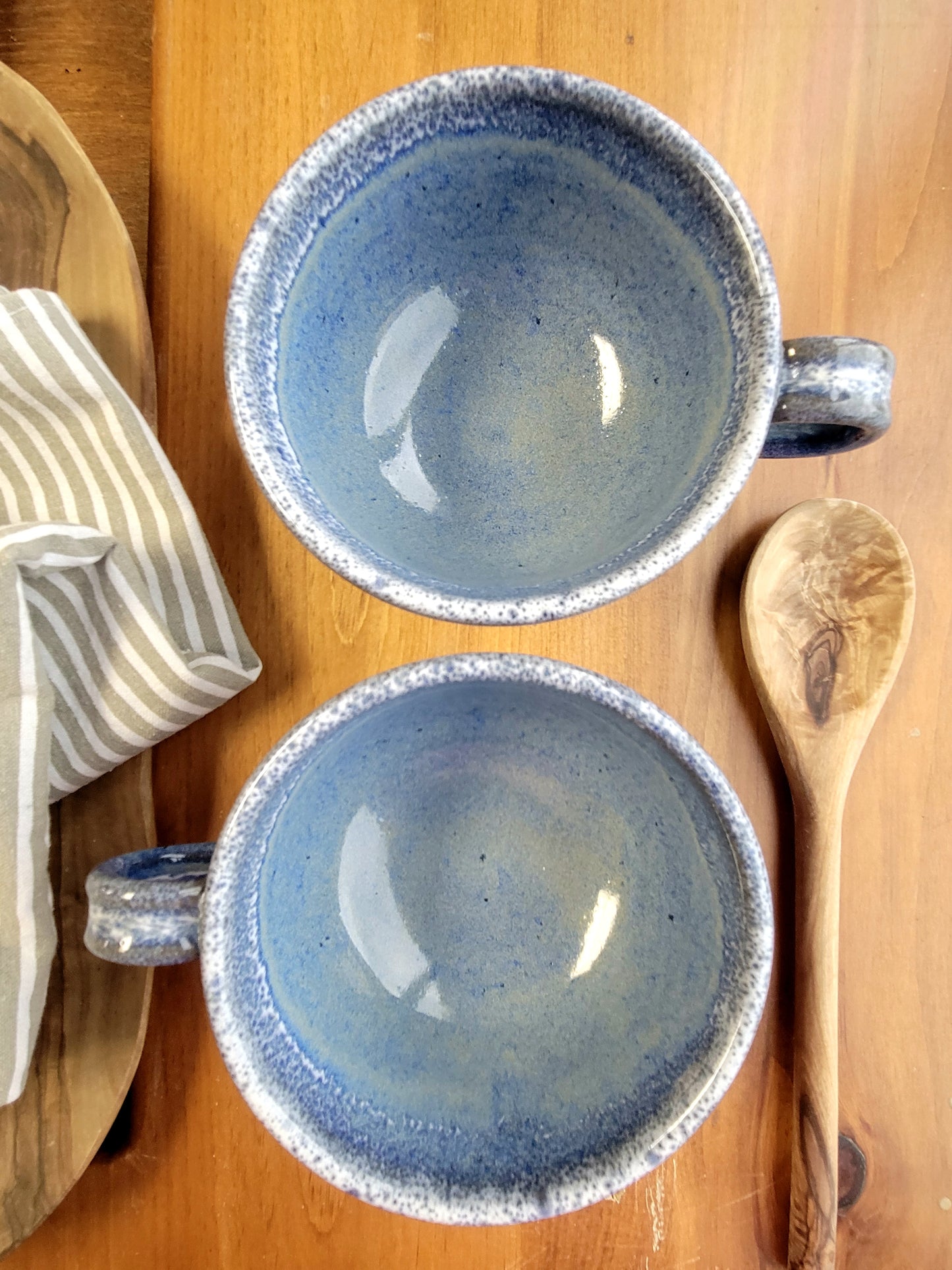 Soup & Stew Bowls with Handles – Blue Speckled Stoneware