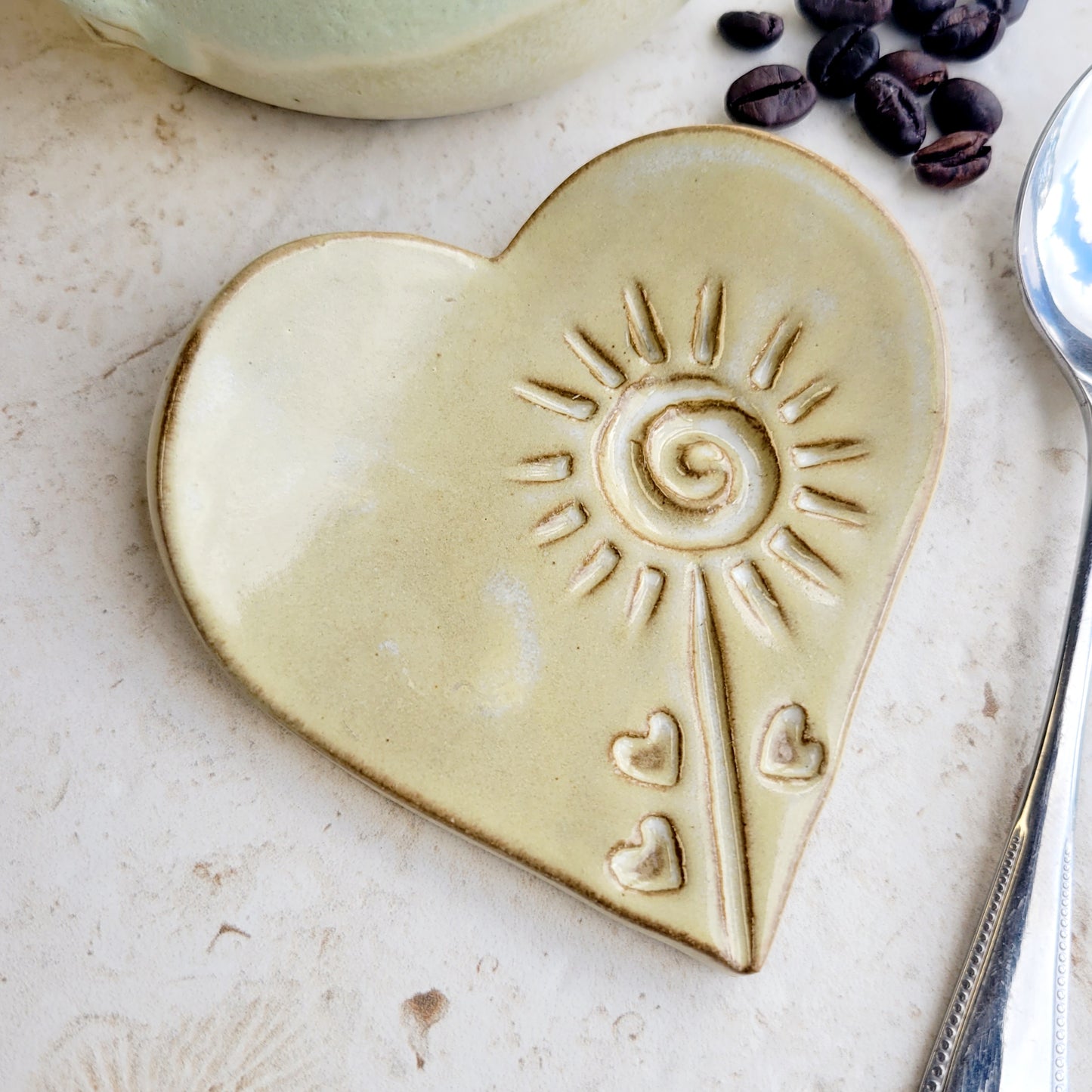 Mini Ceramic Spoon Rest – Heart Design for Coffee Station Cream