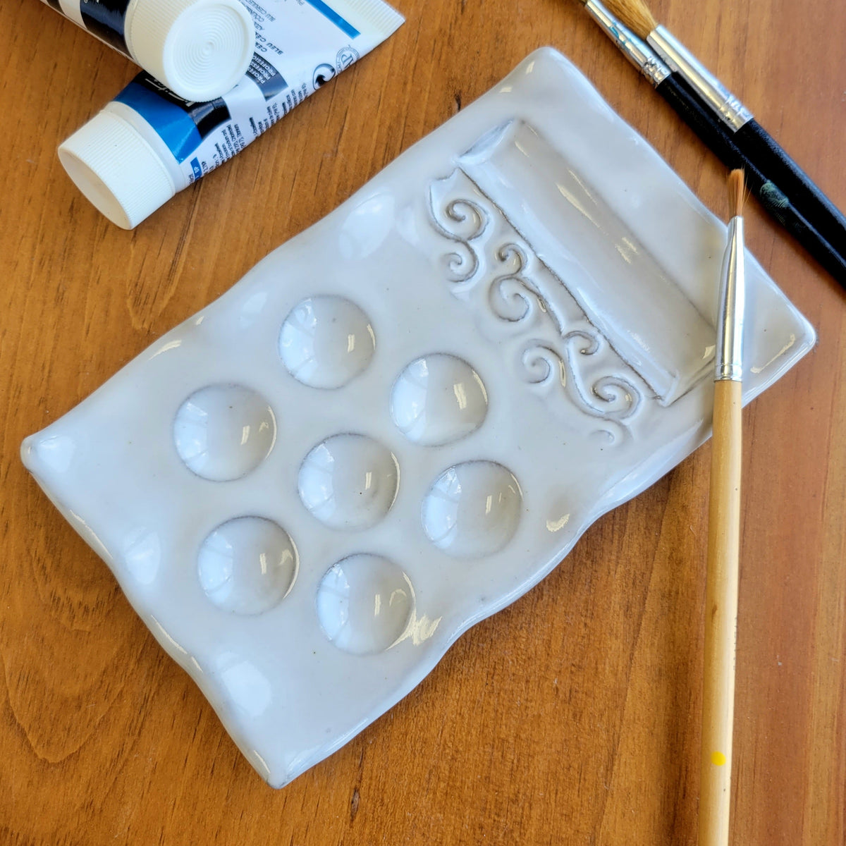 Ceramic Painting Set – Palette, Rinse Cup or Caddy in Blue Speckle