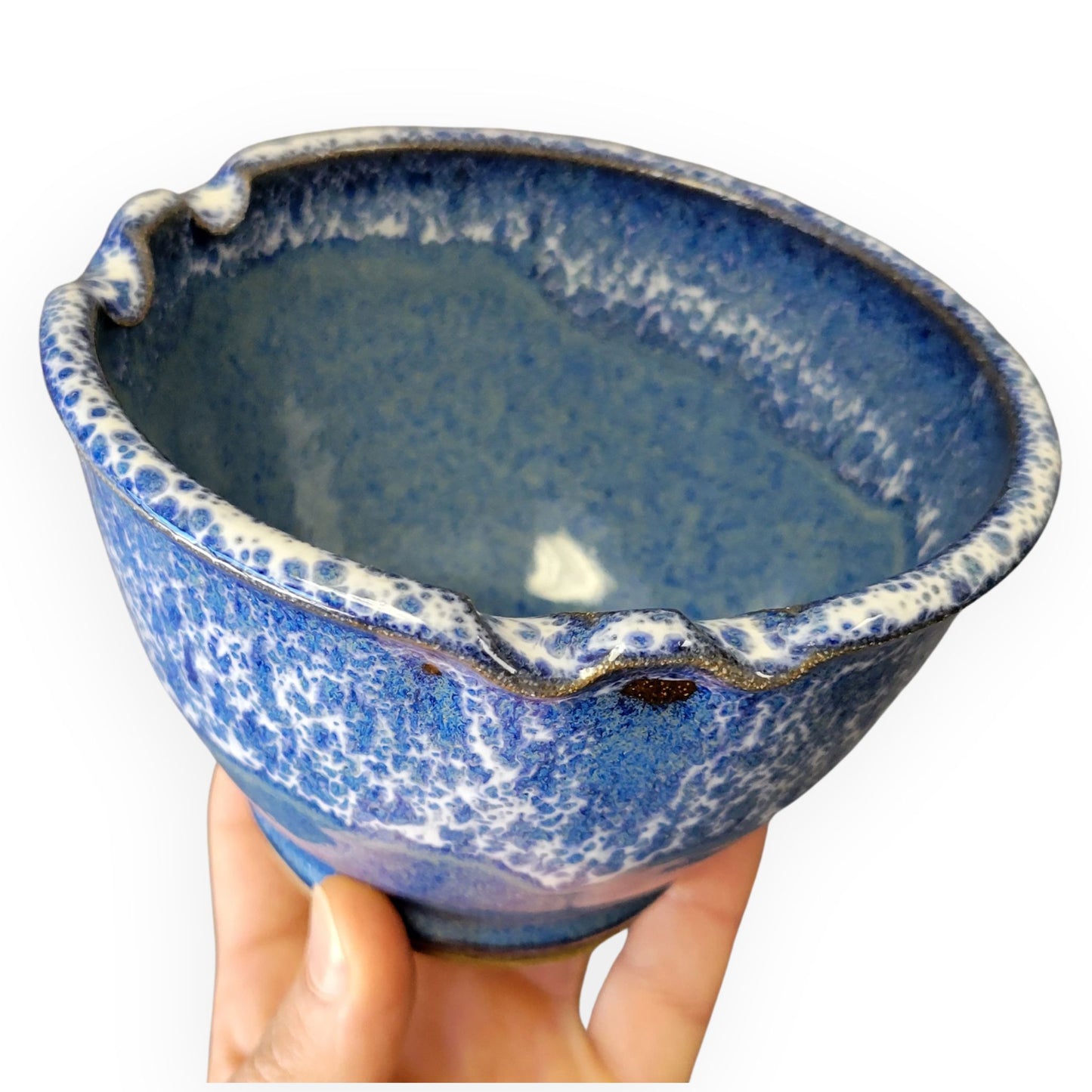 Handmade ceramic brush rinse bowl with two built-in brush rests and swirl design for watercolor and acrylic painting. Durable dishwasher-safe pottery, perfect for artists, crafters, and unique art gifts.