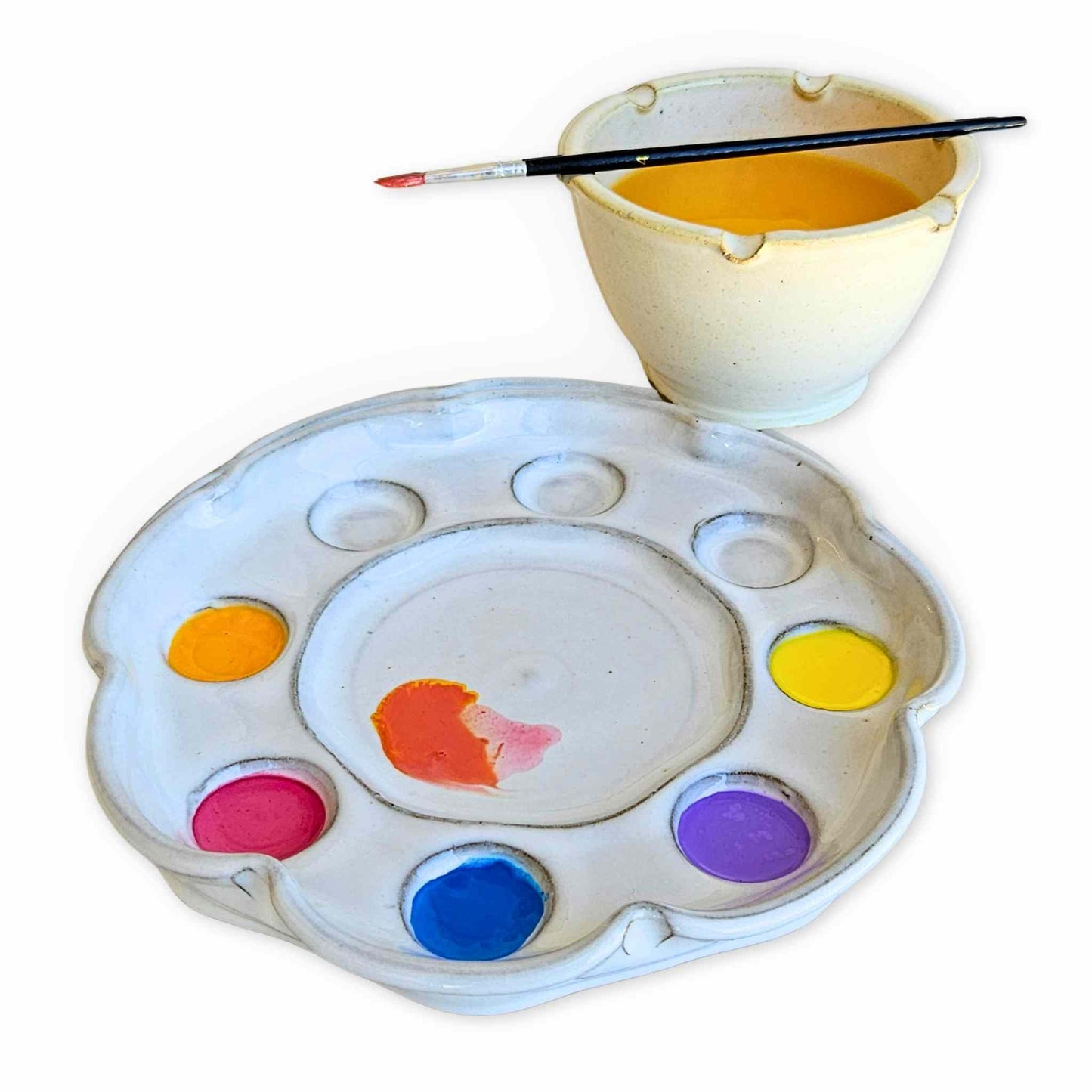 Floral Paint Palette & Rinse Bowl – Handmade Artist Gift Set