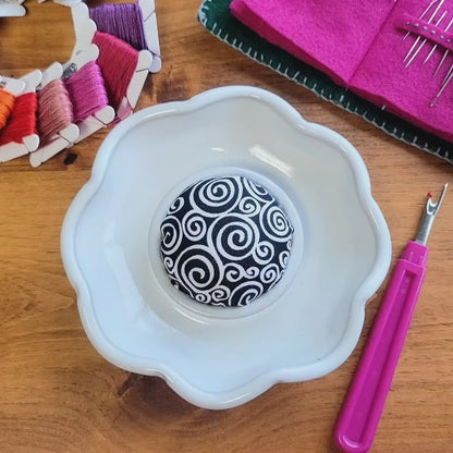 Ceramic Flower Pincushion, Sewing Notions Organizer, Handmade Sewing Accessory