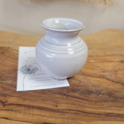 Miniature Pottery Vase for Dandelion Flowers in White