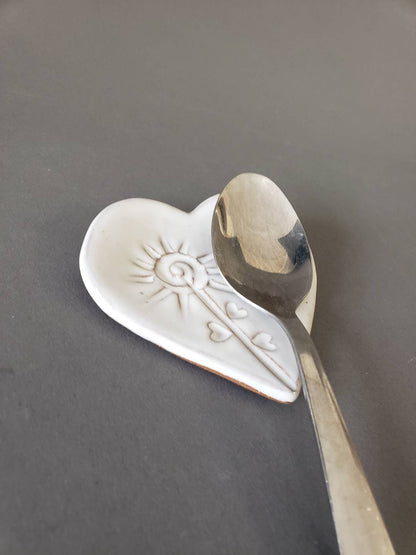 Heart Shaped Mini Spoon Rest White Flower Valentines Day Gift