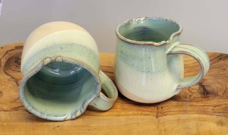 Set of 2 or 4 Large OFF Round Coffee Mugs in Green Yellow