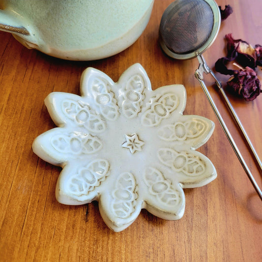 Flower Petal Mini Spoon Rest For Kitchen Coffee Tea Station Handmade Ceramic Pottery Butter Cream