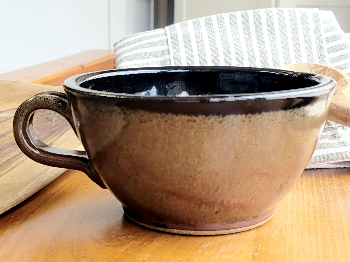 Large Soup Bowls with Handles – Handmade Ceramic in Rust Black