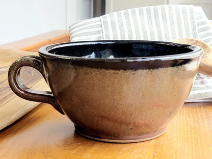 Large Cozy Soup Bowls with Handles in Oiled Mahogany Black