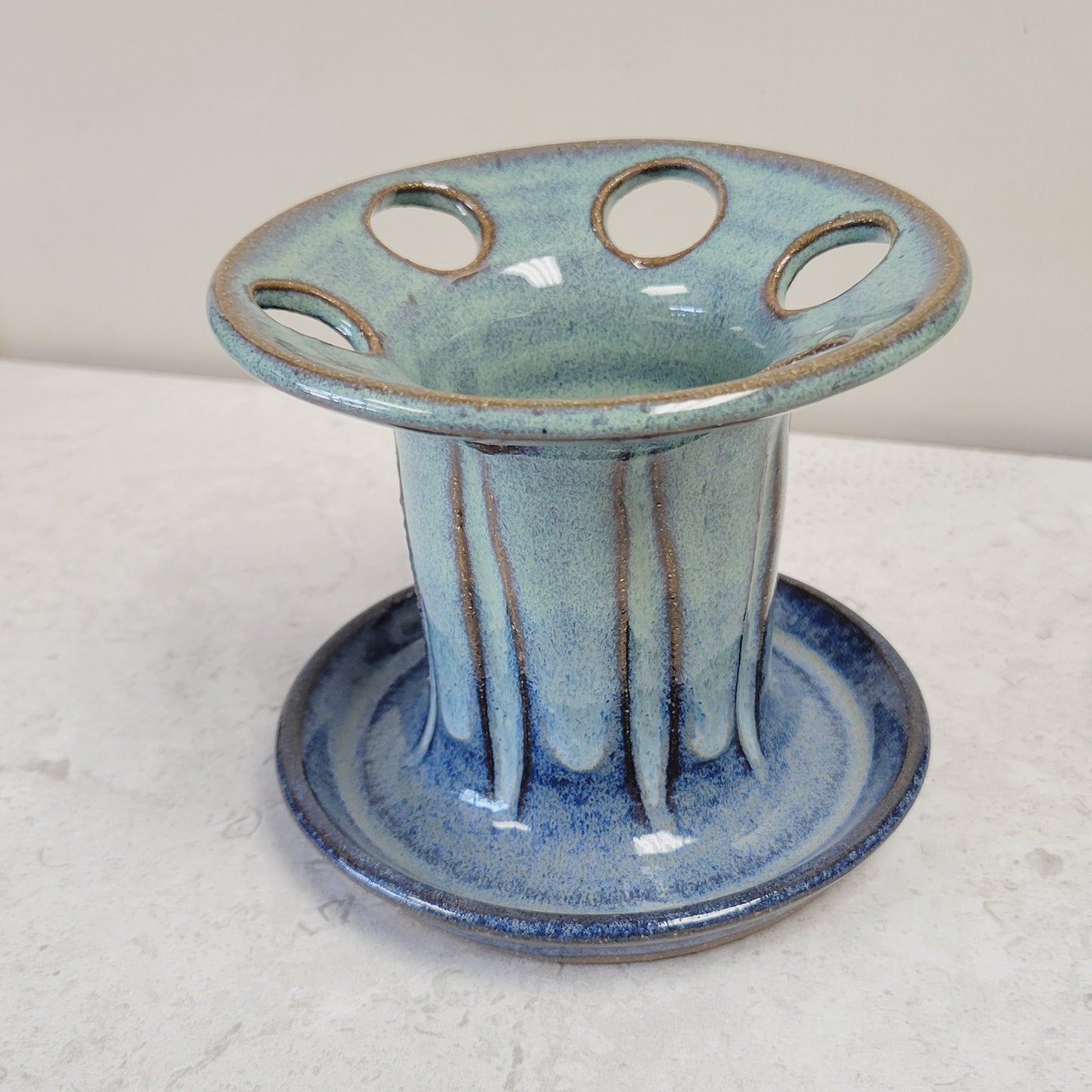 Toothbrush Holder 6 Slots in Cobalt Blue and Green Glaze