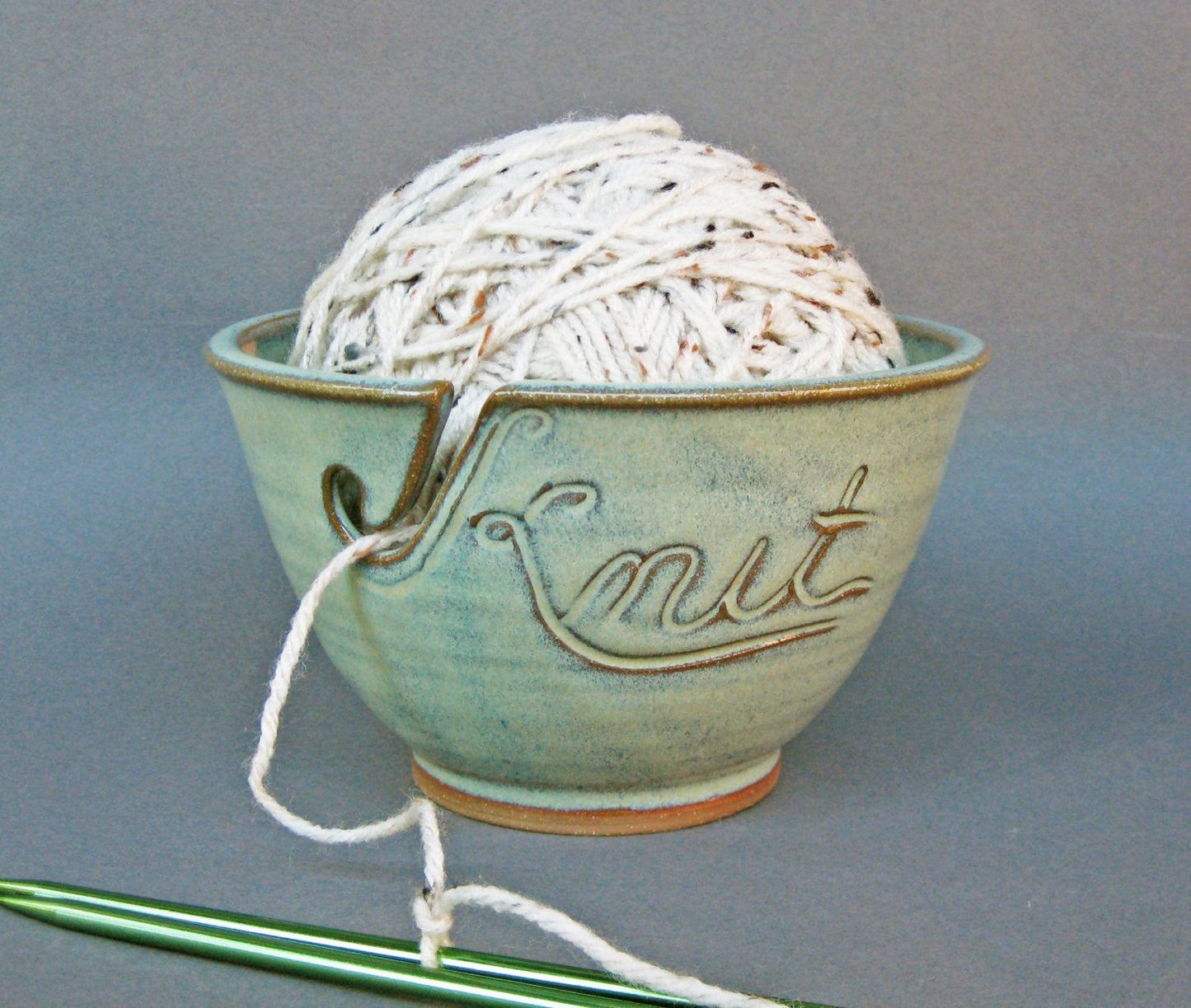 Knit Yarn Bowl Green (As Featured in Vogue Knitting) Handmade Pottery Large READY TO SHIP