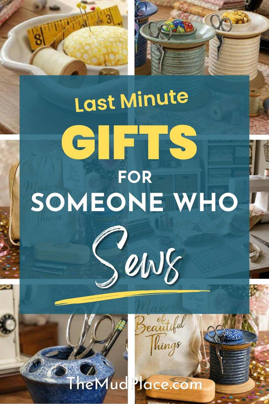 Collage featuring thoughtful last-minute gift ideas for someone who sews, including handmade sewing organizers, pincushions, scissors, and creative sewing accessories for sewists, quilters, and makers.