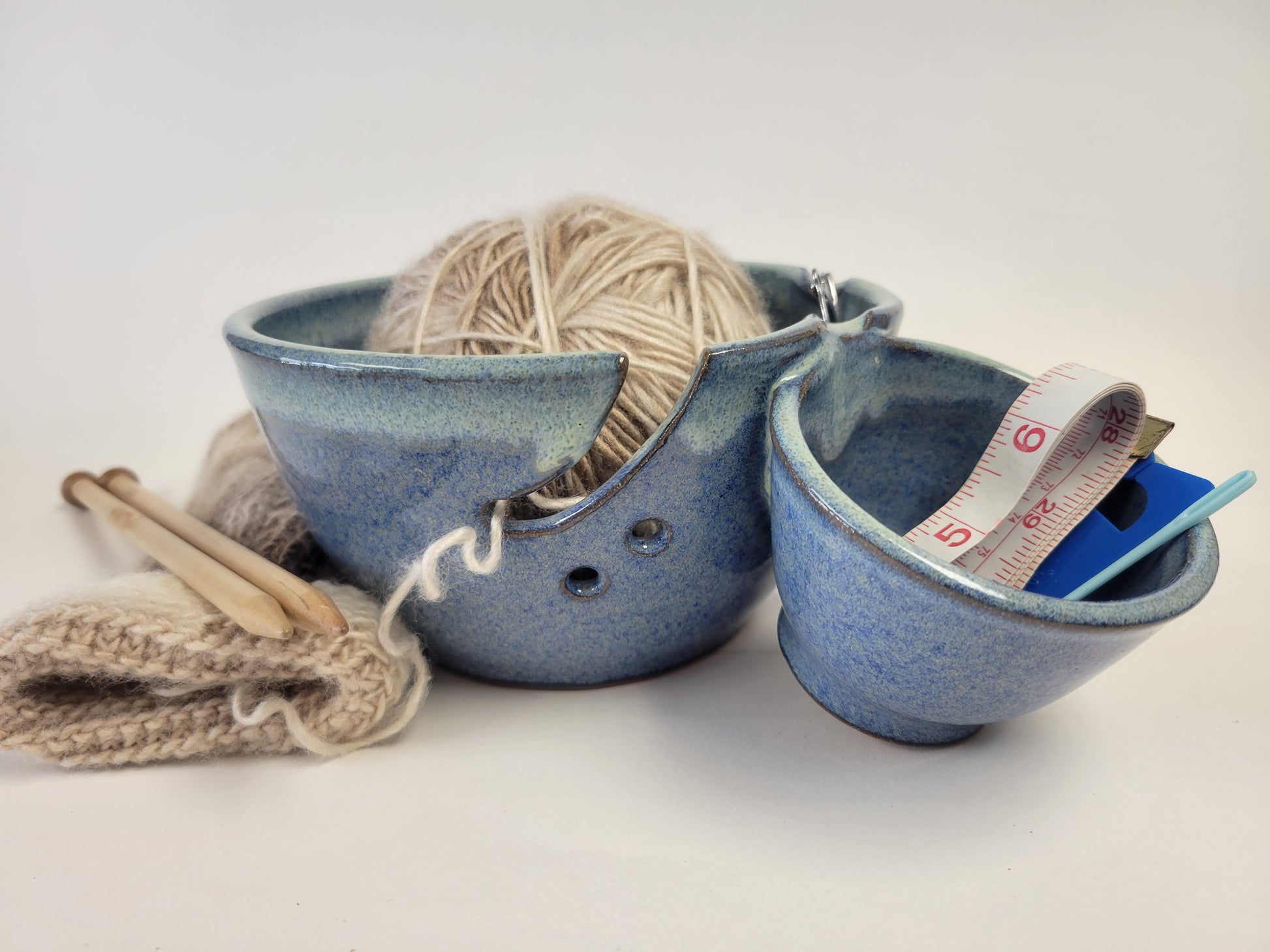 Double Yarn Bowl Caddy for Knitting and Crochet with Scissor & Notion  Storage