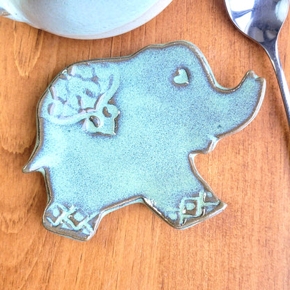 Elephant Shaped ceramic Spoon rest in green finish