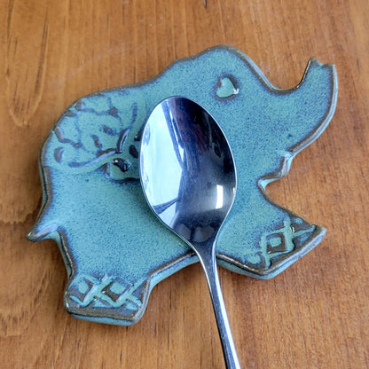 Elephant Shaped Spoon Rest for Kitchen Countertop Coffee Bar Mini Size Holder in Green