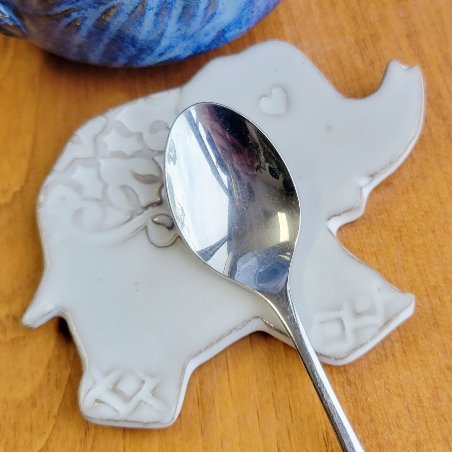 Elephant Shaped Mini Spoon Rest For Coffee Bar Countertop Farmhouse White
