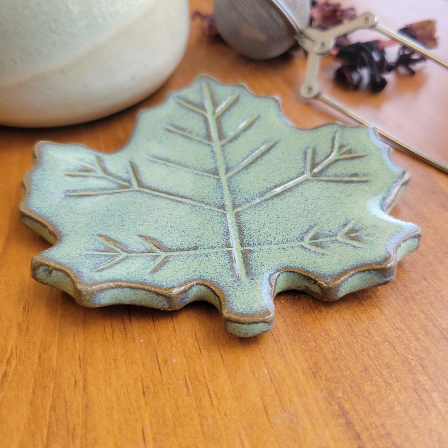 Maple Leaf Mini Spoon Rest for Coffee Station Green