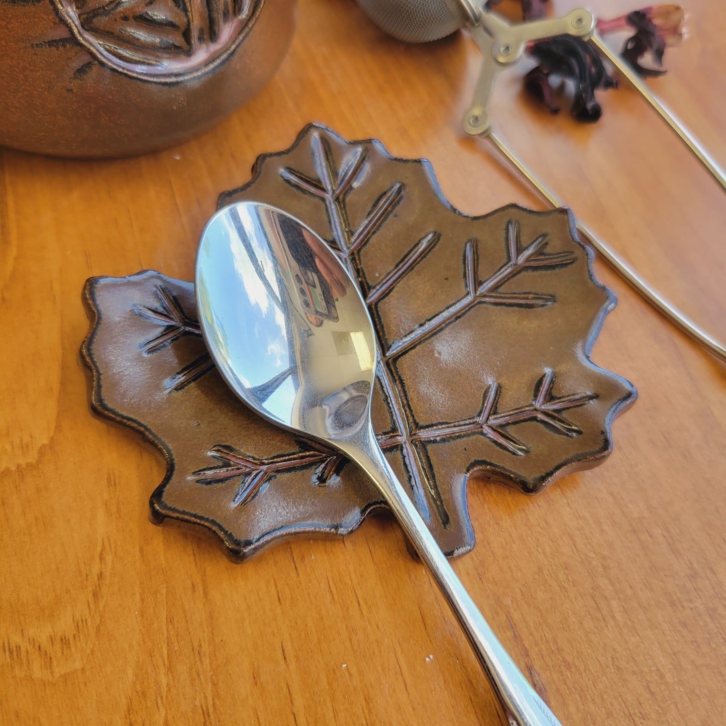 Maple Leaf Mini Spoon Rest for Coffee Station Brown