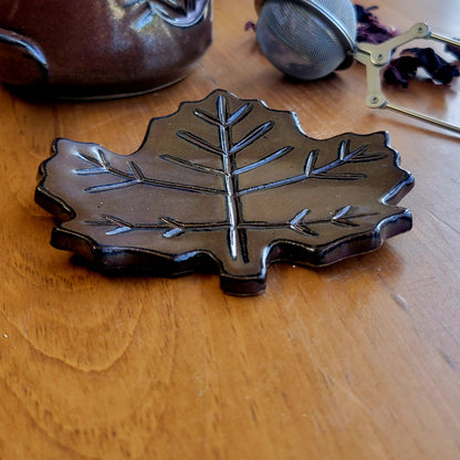 Maple Leaf Mini Spoon Rest for Coffee Station Brown