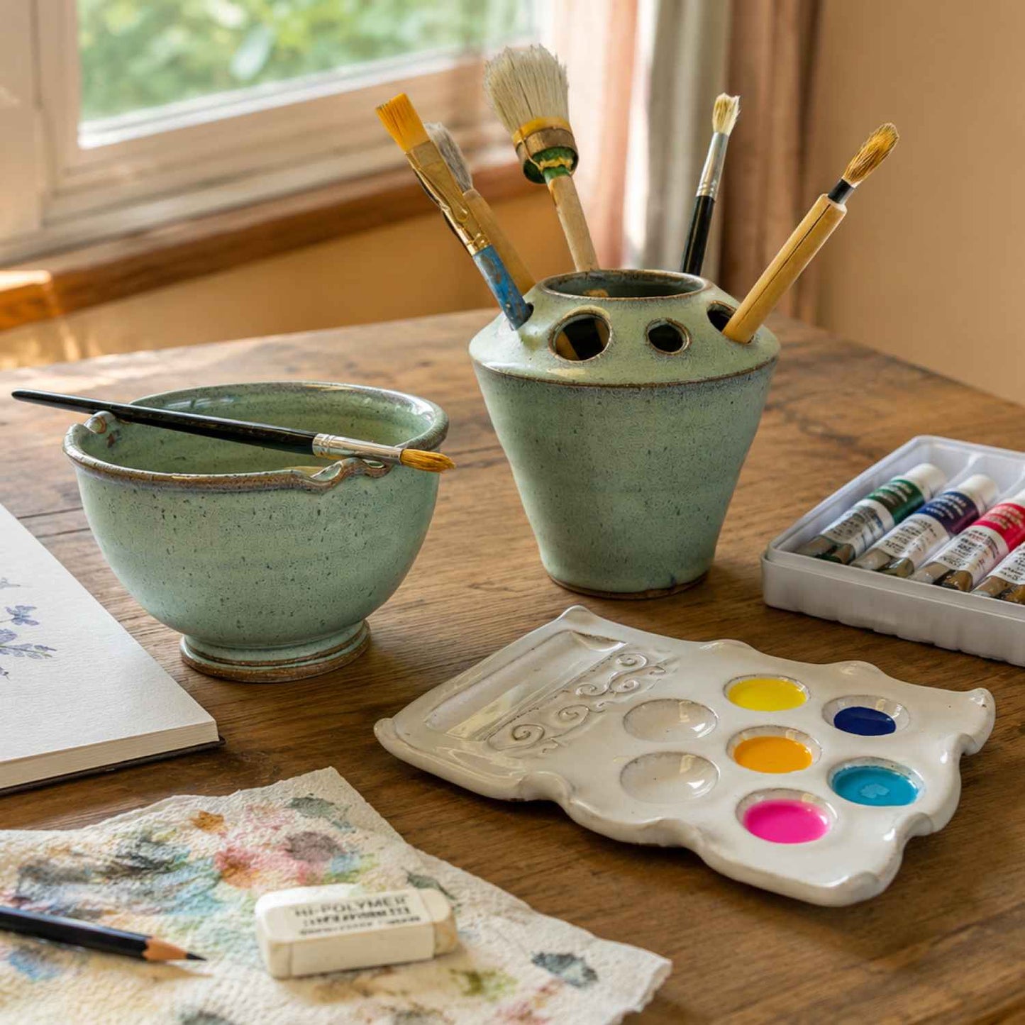 Artist Gift Set – Palette, Water Cup or Tool Caddy in Green