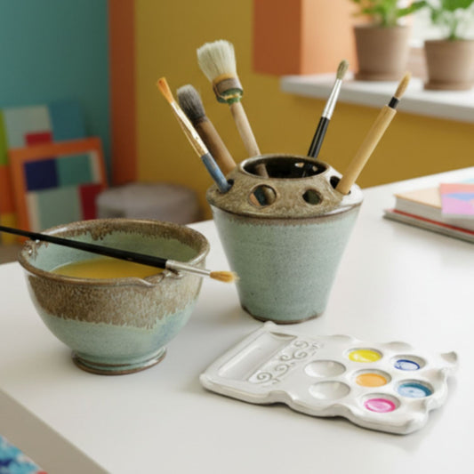 Painting Set with Palette, Rinse Cup or Brush Caddy – Green Bronze