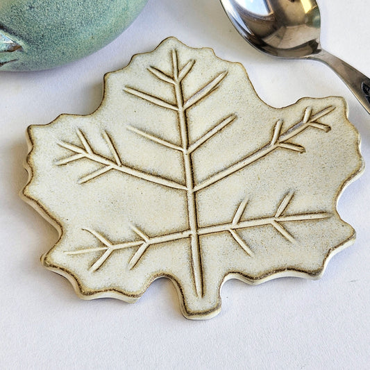 Maple Leaf Mini Teaspoon Rest – Cream Pottery for Coffee Station