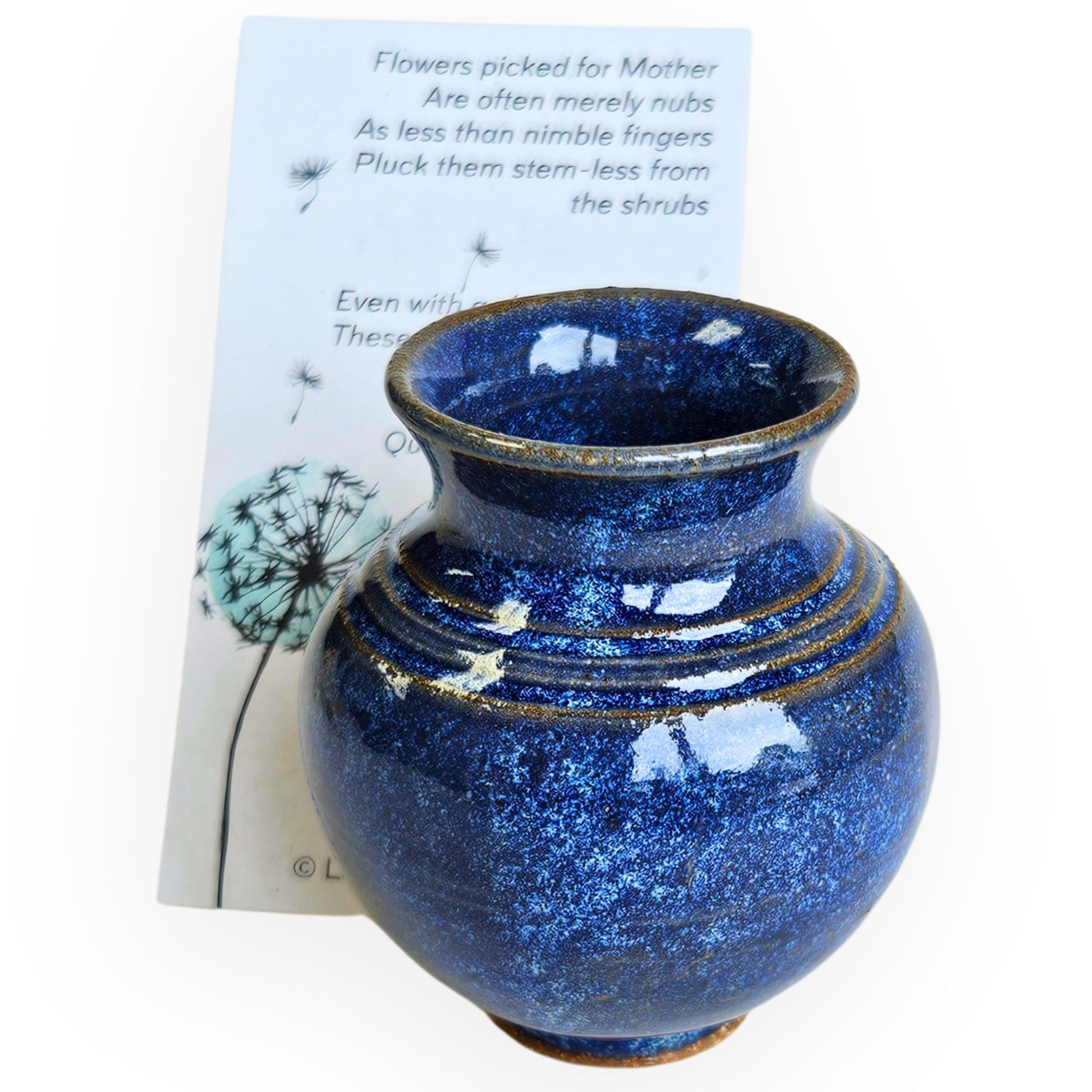 blue ceramic flower pot Mini Mommy Pot – Tiny Flower Vase with Poem Card