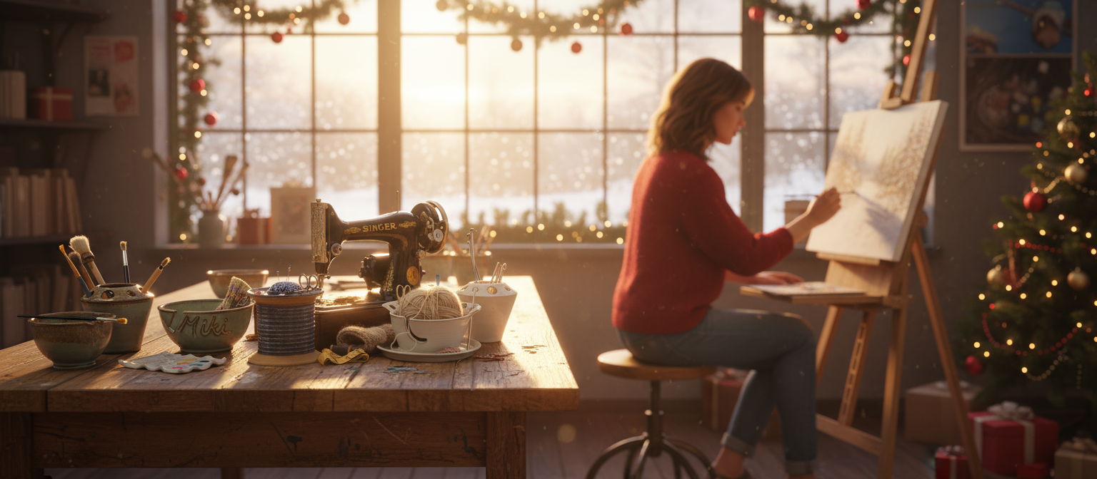 Beautiful autumn display of unique handmade pottery at The Mud Place — functional ceramics, gift-worthy artisan pieces including sewing caddies, paint palettes, yarn bowls, spoon rests & more.