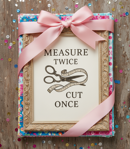 Sewing-themed printable wall art crafted into a framed artwork for a birthday present. Prints include quotes like “It’s Not Hoarding If It’s Fabric,” “May Your Bobbin Always Be Full,” “Measure Twice Cut Once,” and “Sewing Is My Love Language,” styled in warm tones with vintage illustrations.