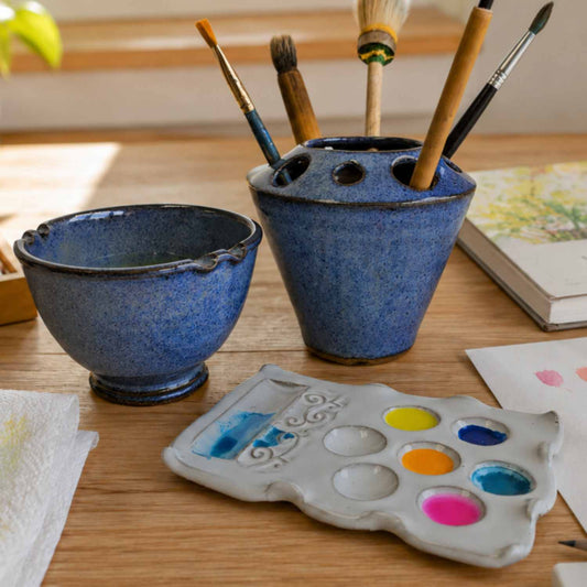 Watercolor Painting Set – Palette, Rinse Cup or Caddy Blue