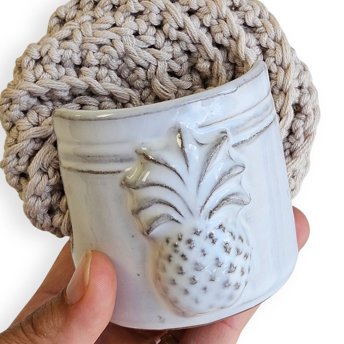 white pineapple planter Handmade Ceramic Pineapple Sponge Holder – Farmhouse Kitchen Organizer