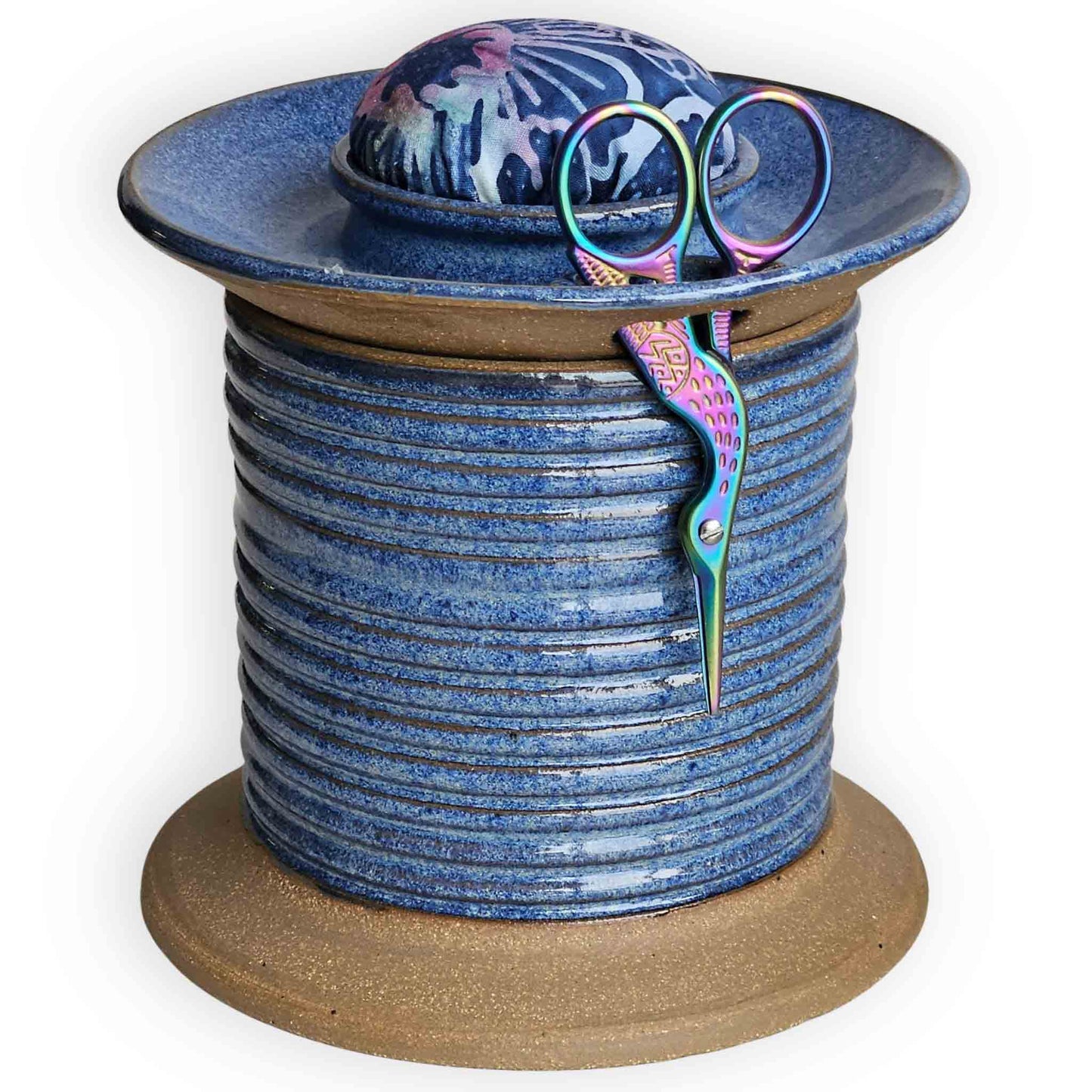 Handmade Sewing Caddy, Oversized Spool Storage in Blue