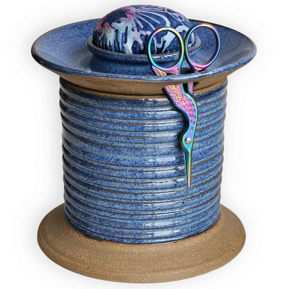 Handmade Sewing Caddy, Oversized Spool Storage in Blue