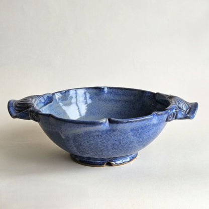 Large Variegated Blue Serving Bowl with Handles