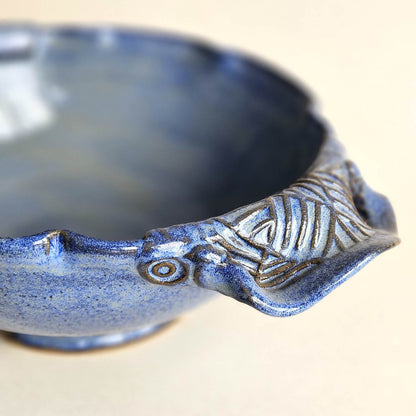 Large Variegated Blue Serving Bowl with Handles