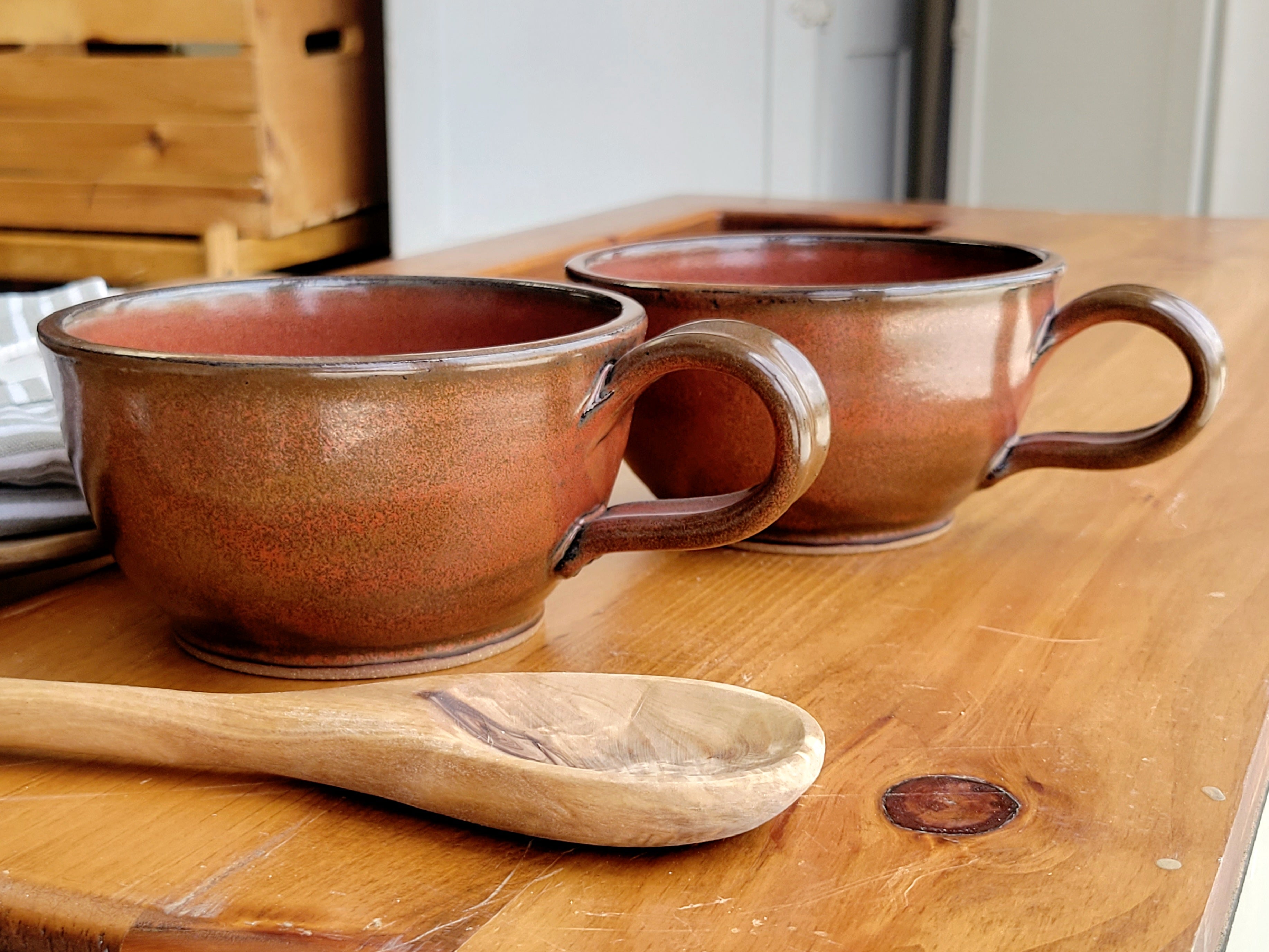 Rust Color Bowl Large Handmade Soup Bowl with Handles – Rustic Ceramic Pottery – The ...