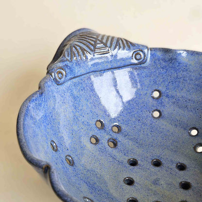 Blue Fruit Colander Bowl – Housewarming or 9th Anniversary Gift
