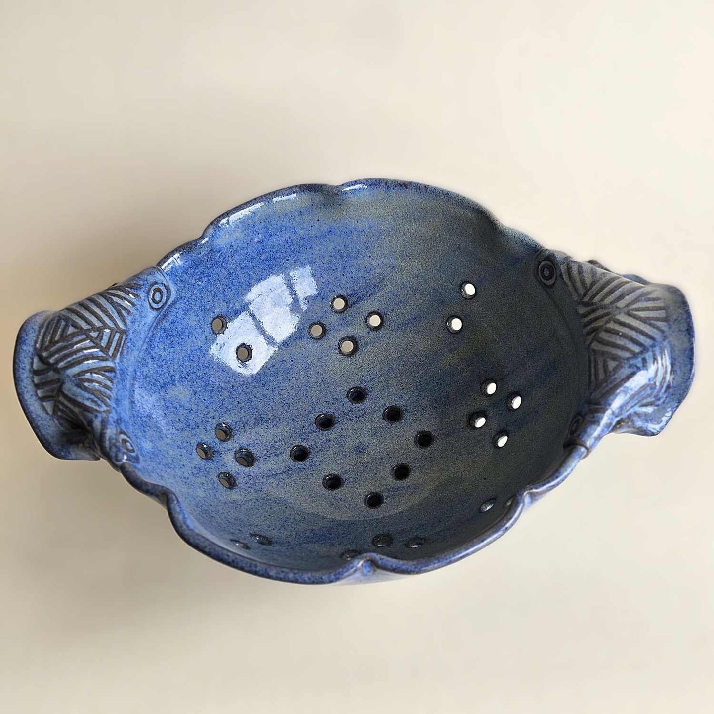 Blue Fruit Colander Bowl – Housewarming or 9th Anniversary Gift