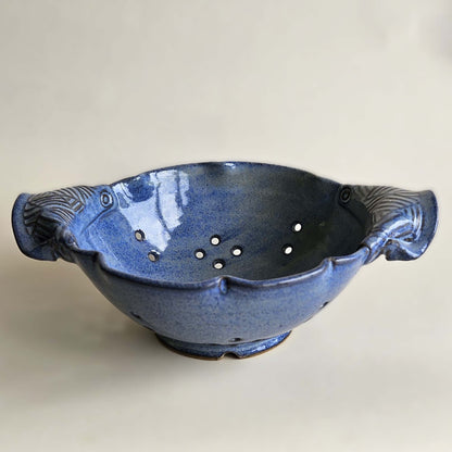 Blue Fruit Colander Bowl – Housewarming or 9th Anniversary Gift