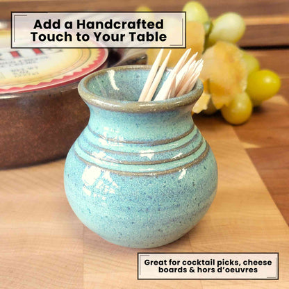 Mini handmade ceramic Mommy Pot vase, 2 inches tall, featuring a poem. Perfect for wildflowers, toothpicks, cocktail picks, cheeseboards, or gifting to moms.