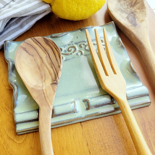 Multiple Spoon Rest with 3 Three Slots for Kitchen Countertop in Green