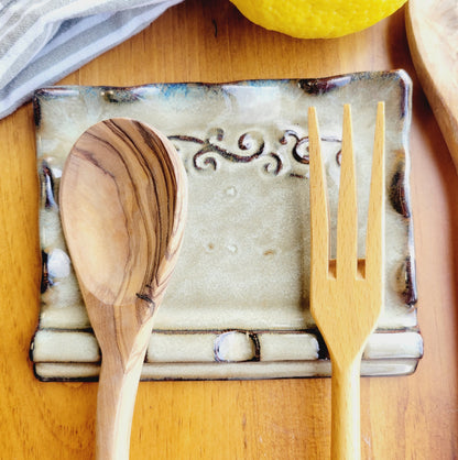 Multiple Slot Spoon Rest for Kitchen Countertop in Brown
