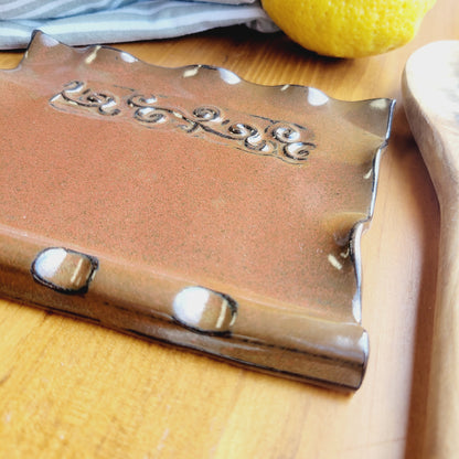 Triple Spoon Rest for Countertop with 3 Slots in Rust Brown