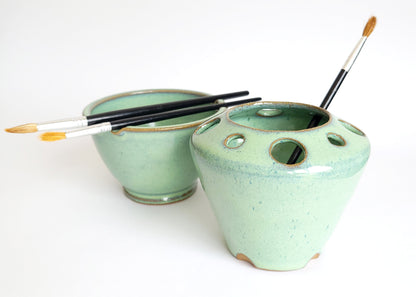 Paint Watercolor Bowl Brush Rest Stand Painting Artist Studio Rinse Water Color Brushes Cup Green