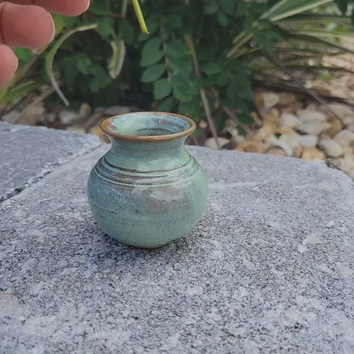 miniature pottery vase for tiny roadside flowers and dandelions