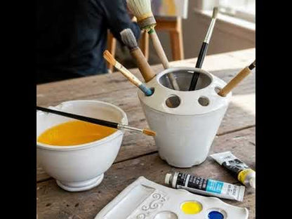Black & White Speckle Ceramic Brush Holder + Rinse Bowl Set for Artists