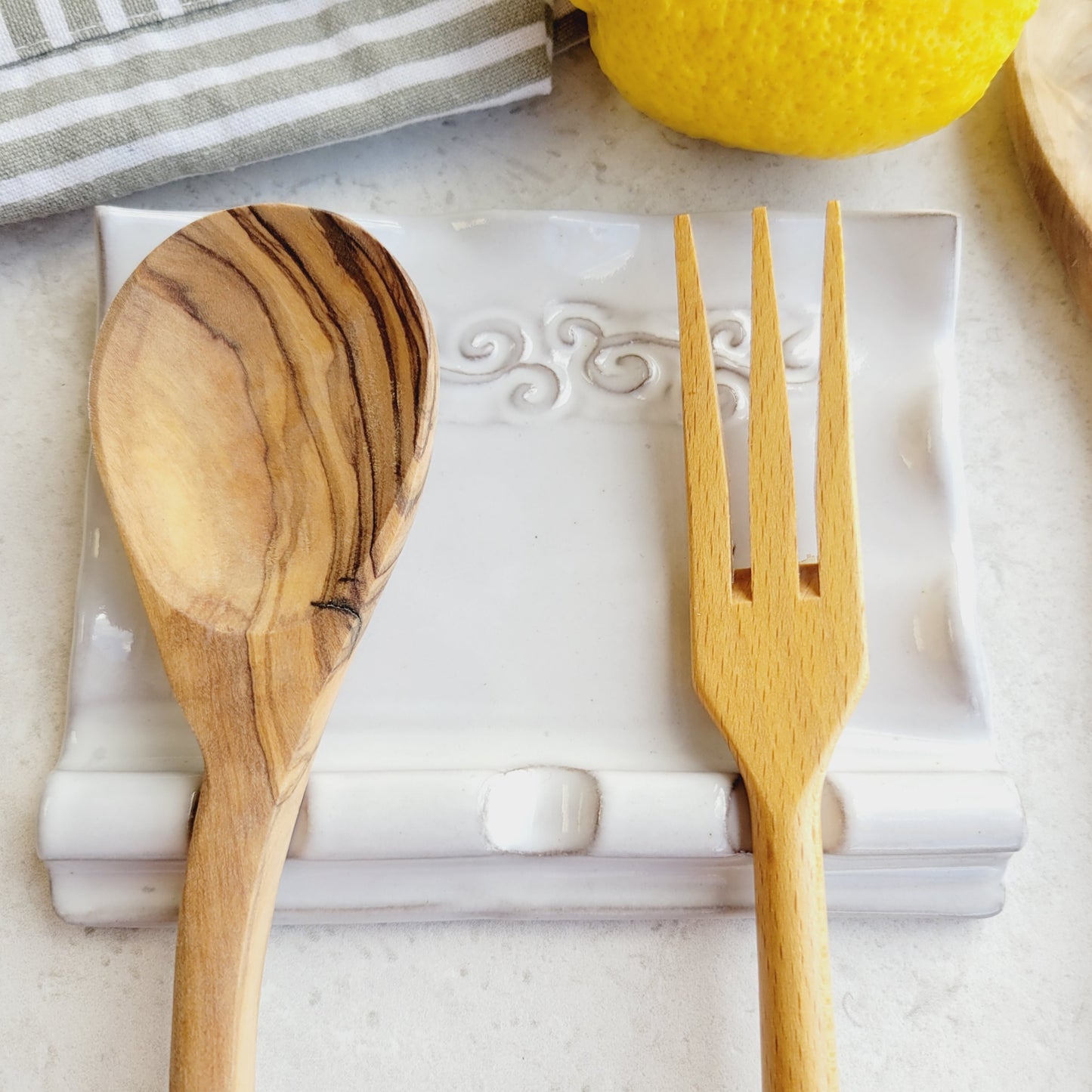 Triple Spoon Rest for Multiple Utensils on Kitchen Counter in Farmhouse White